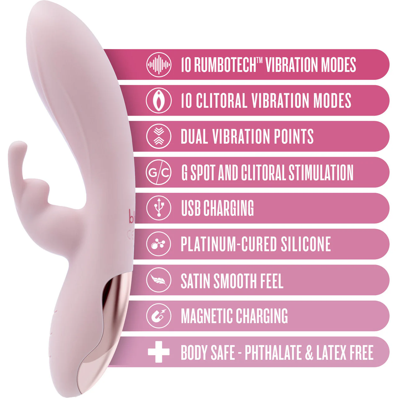 Morgan Rechargeable Silicone Rabbit Dual Stimulation Vibrator By Blush - Pink - Image 7