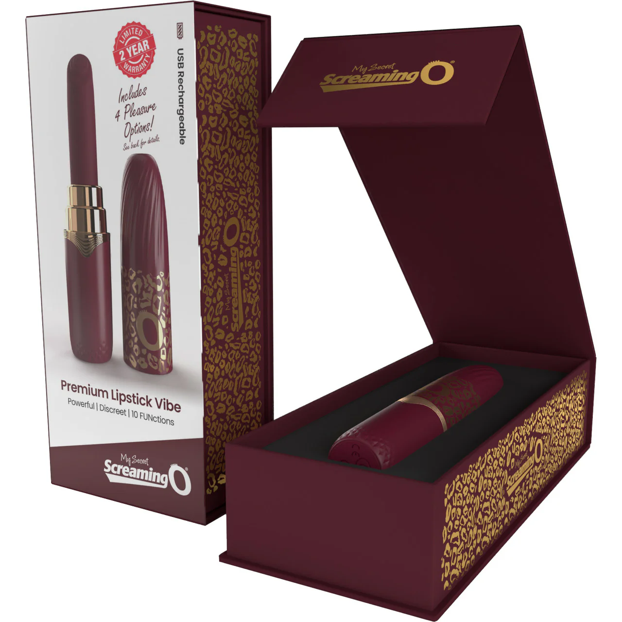 My Secret Premium Rechargeable Vibrating Lipstick With 4 Tips By Screaming O - Merlot - Image 3