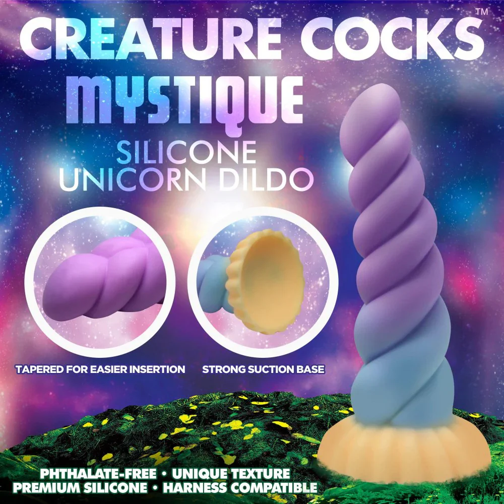 Mystique Unicorn Curvy Bumpy 8.3" Silicone Suction Cup Dildo By Creature Cocks - Image 2