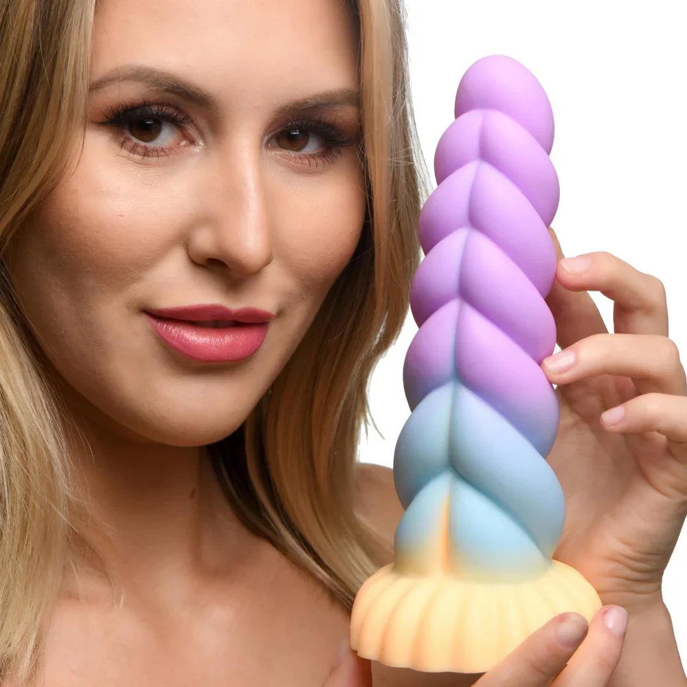 Mystique Unicorn Curvy Bumpy 8.3" Silicone Suction Cup Dildo By Creature Cocks - Image 4
