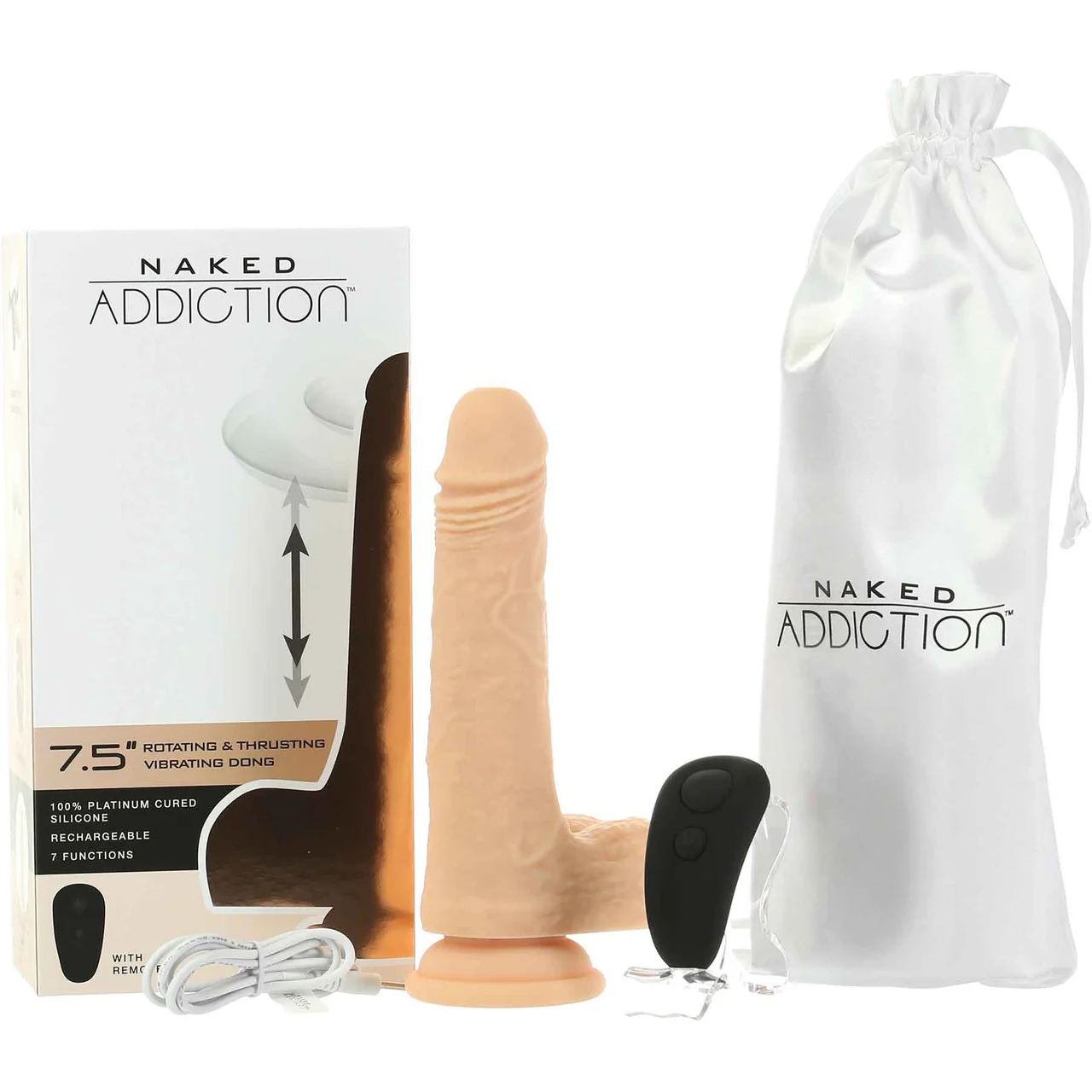 Naked Addiction Rotating, Thrusting, Vibrating 7.5" Silicone Suction Cup Dildo With Balls & Remote - Image 6
