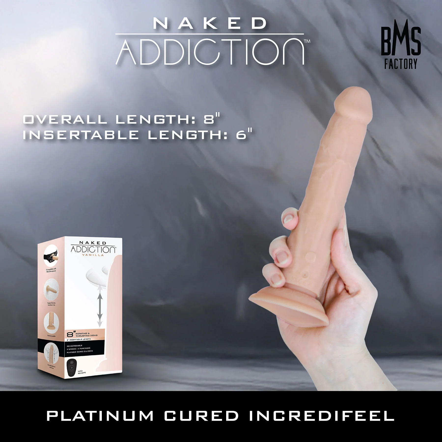 Naked Addiction Rotating, Thrusting, Vibrating 8" Silicone Suction Cup Dildo With Remote - Image 5