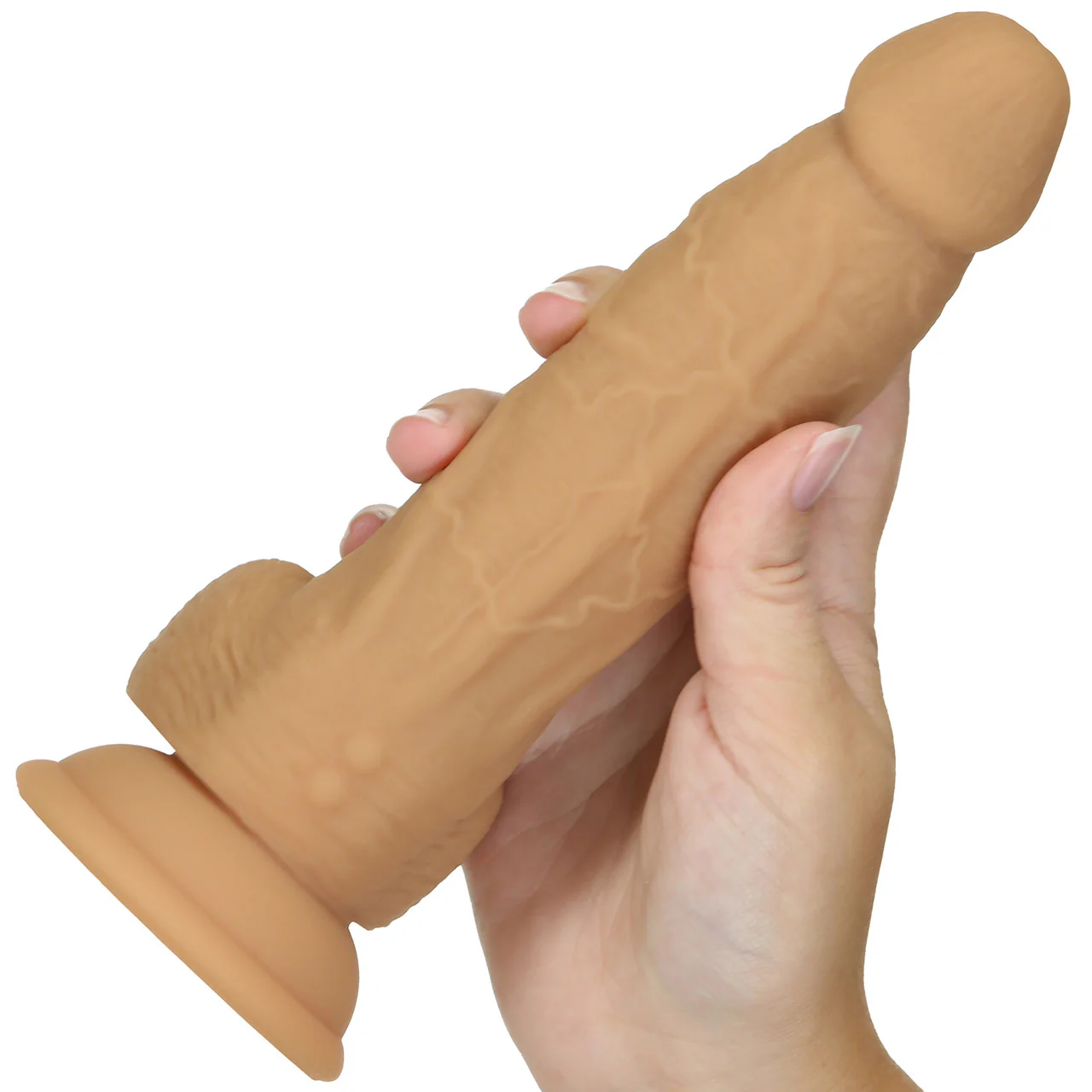 Naked Addiction Rotating & Vibrating 8" Silicone Suction Cup Dildo With Balls & Remote - Caramel - Image 11