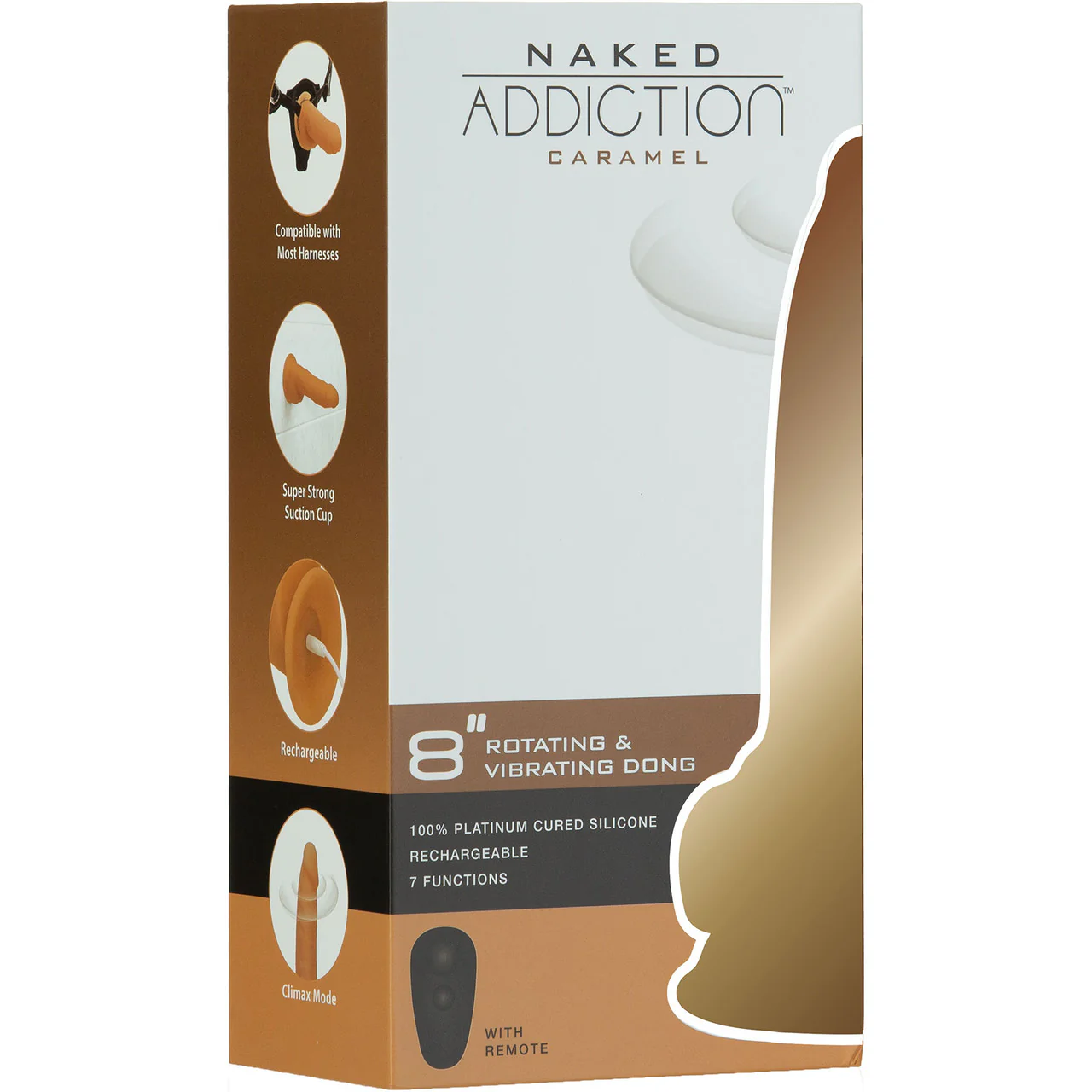 Naked Addiction Rotating & Vibrating 8" Silicone Suction Cup Dildo With Balls & Remote - Caramel - Image 16