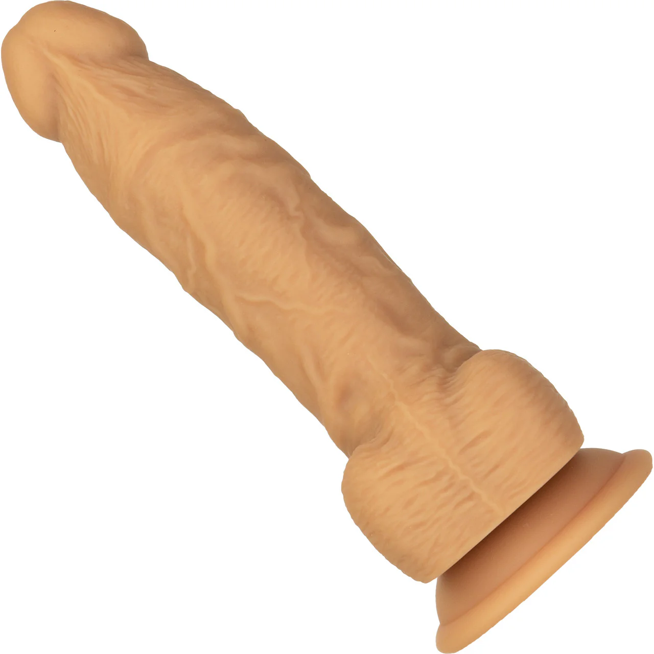 Naked Addiction Rotating & Vibrating 8" Silicone Suction Cup Dildo With Balls & Remote - Caramel - Image 2