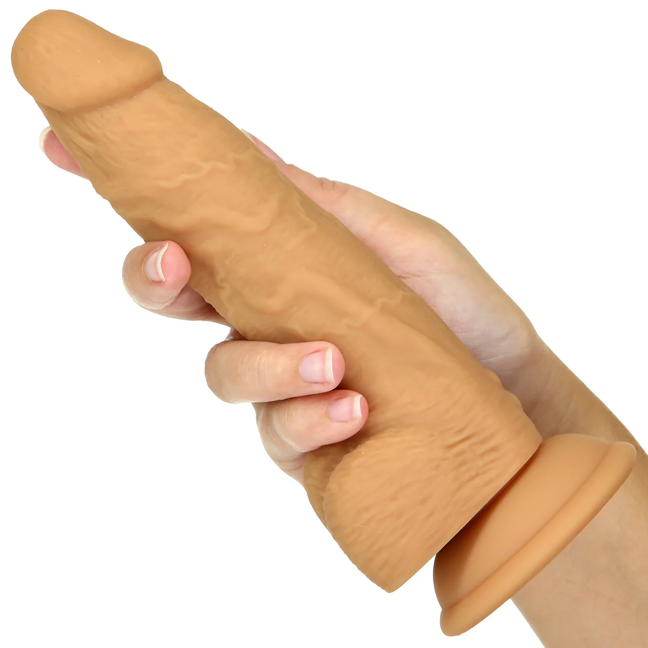 Naked Addiction Rotating & Vibrating 8" Silicone Suction Cup Dildo With Balls & Remote - Caramel - Image 8