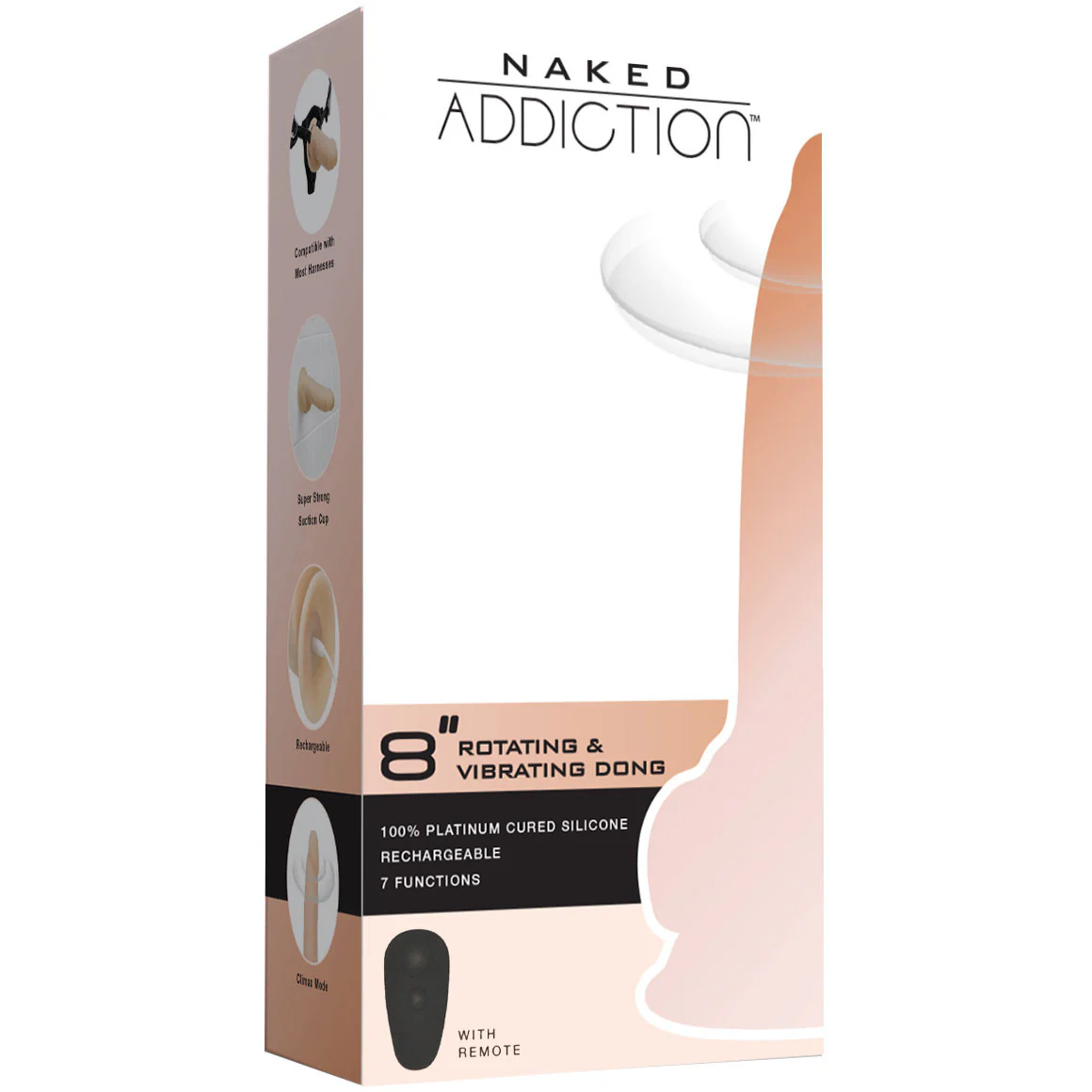 Naked Addiction Rotating & Vibrating 8" Silicone Suction Cup Dildo With Balls & Remote - Vanilla - Image 11