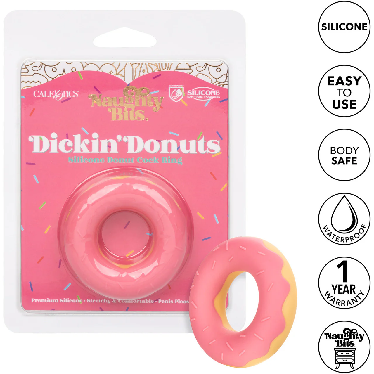 Naughty Bits Dickin' Donuts Silicone Donut Cock Ring By CalExotics - Pink - Image 11