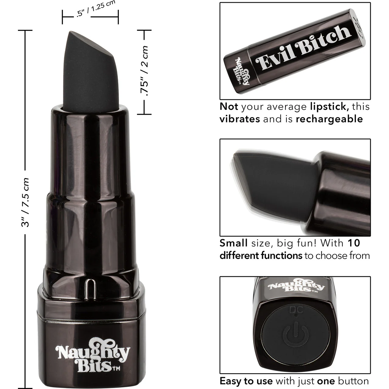 Naughty Bits Evil Bitch Waterproof Rechargeable Lipstick Vibrator By CalExotics - Image 10