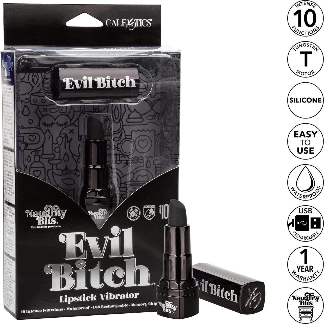 Naughty Bits Evil Bitch Waterproof Rechargeable Lipstick Vibrator By CalExotics - Image 12