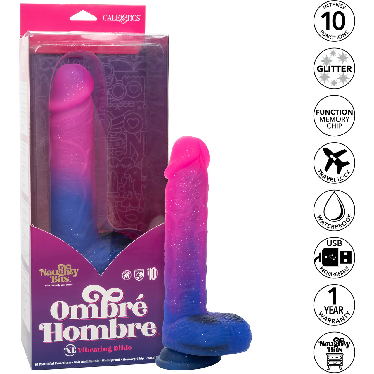 Naughty Bits Ombré Hombre XL Silicone Vibrating Suction Cup 8.5" Dildo by CalExotics - Image 12