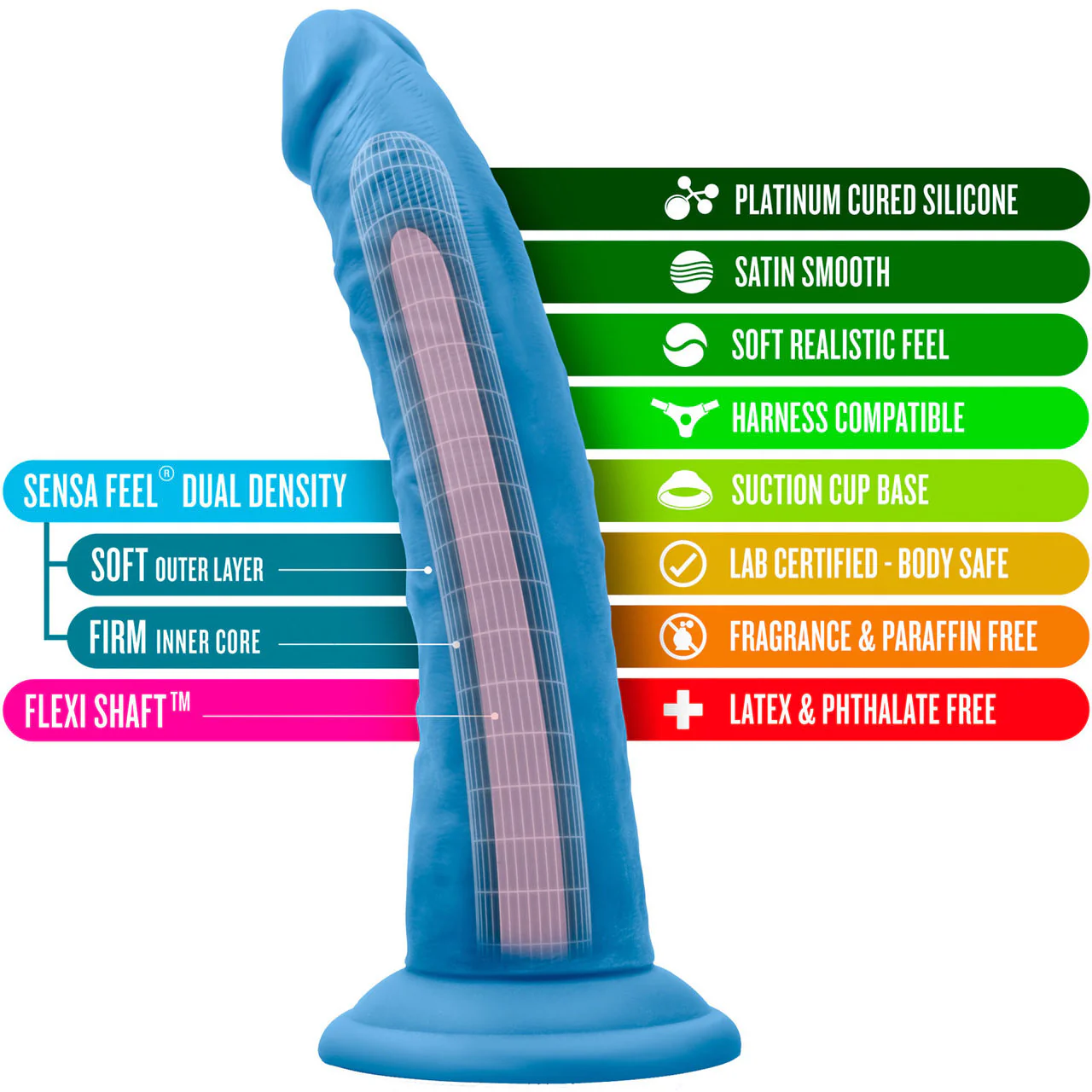 Neo Elite 7.5 Inch Dual Density Realistic Silicone Dildo by Blush - Neon Blue - Image 6