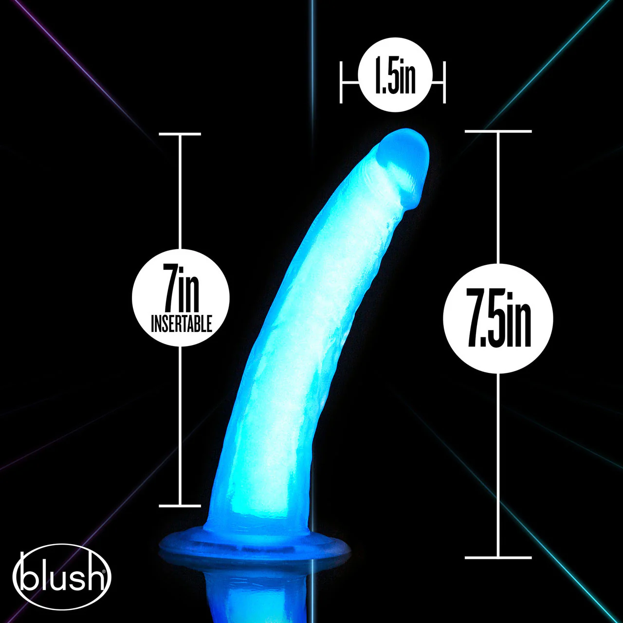 Neo Elite Glow In The Dark 7.5" Dual Density Realistic Silicone Dildo by Blush - Neon Blue - Image 2