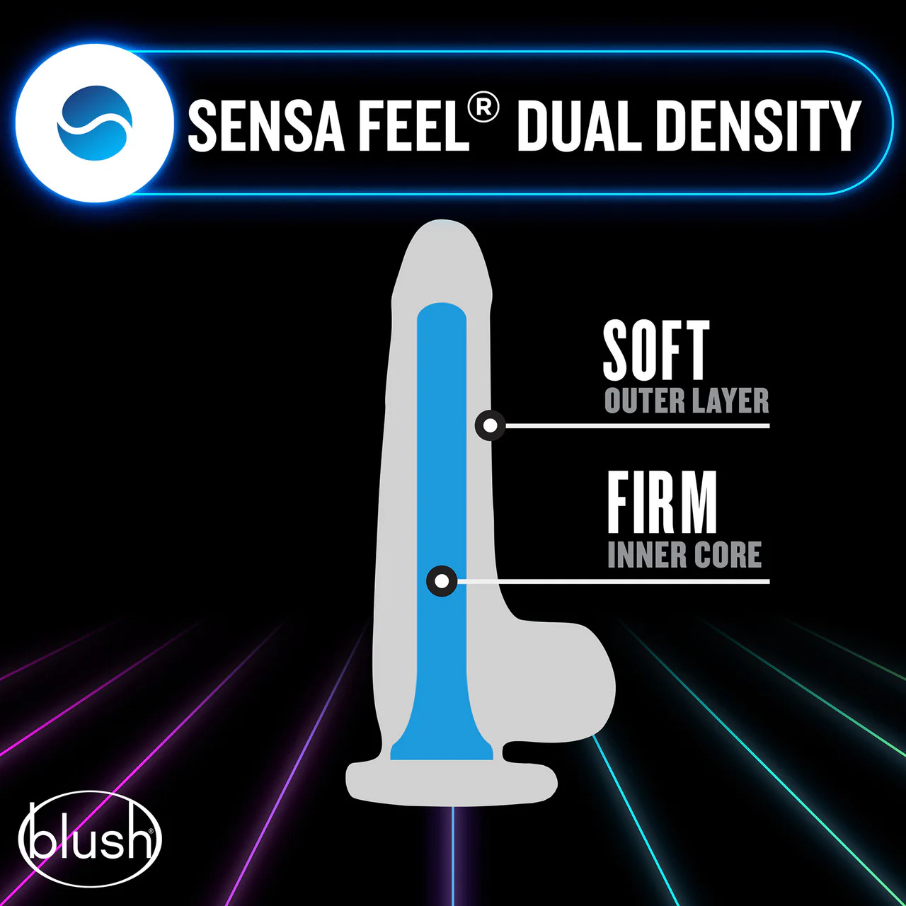 Neo Elite Glow In The Dark 7.5" Dual Density Realistic Silicone Dildo by Blush - Neon Blue - Image 3