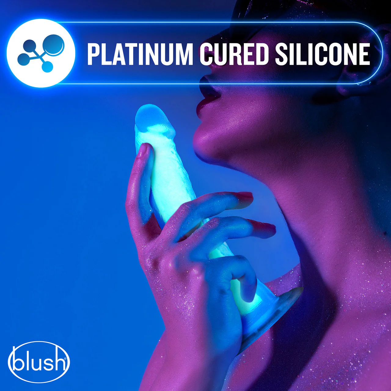 Neo Elite Glow In The Dark 7.5" Dual Density Realistic Silicone Dildo by Blush - Neon Blue - Image 7