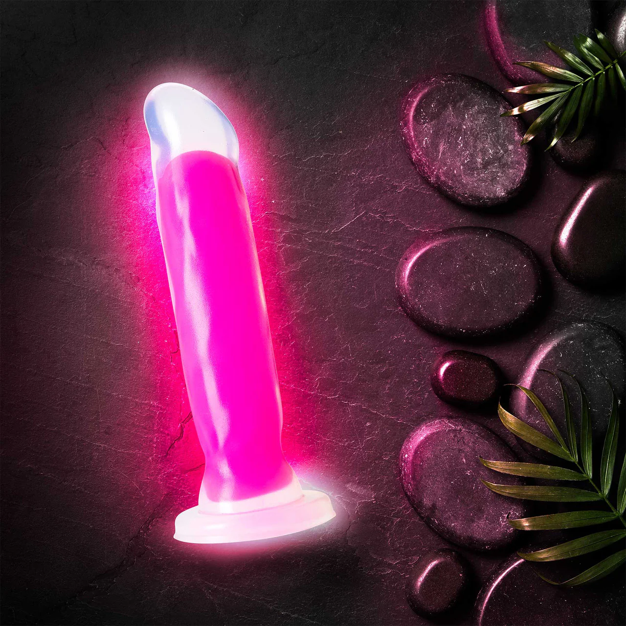 Neo Elite Marquee Glow In The Dark 8" Dual Density Suction Cup Silicone Dildo by Blush - Neon Pink - Image 2