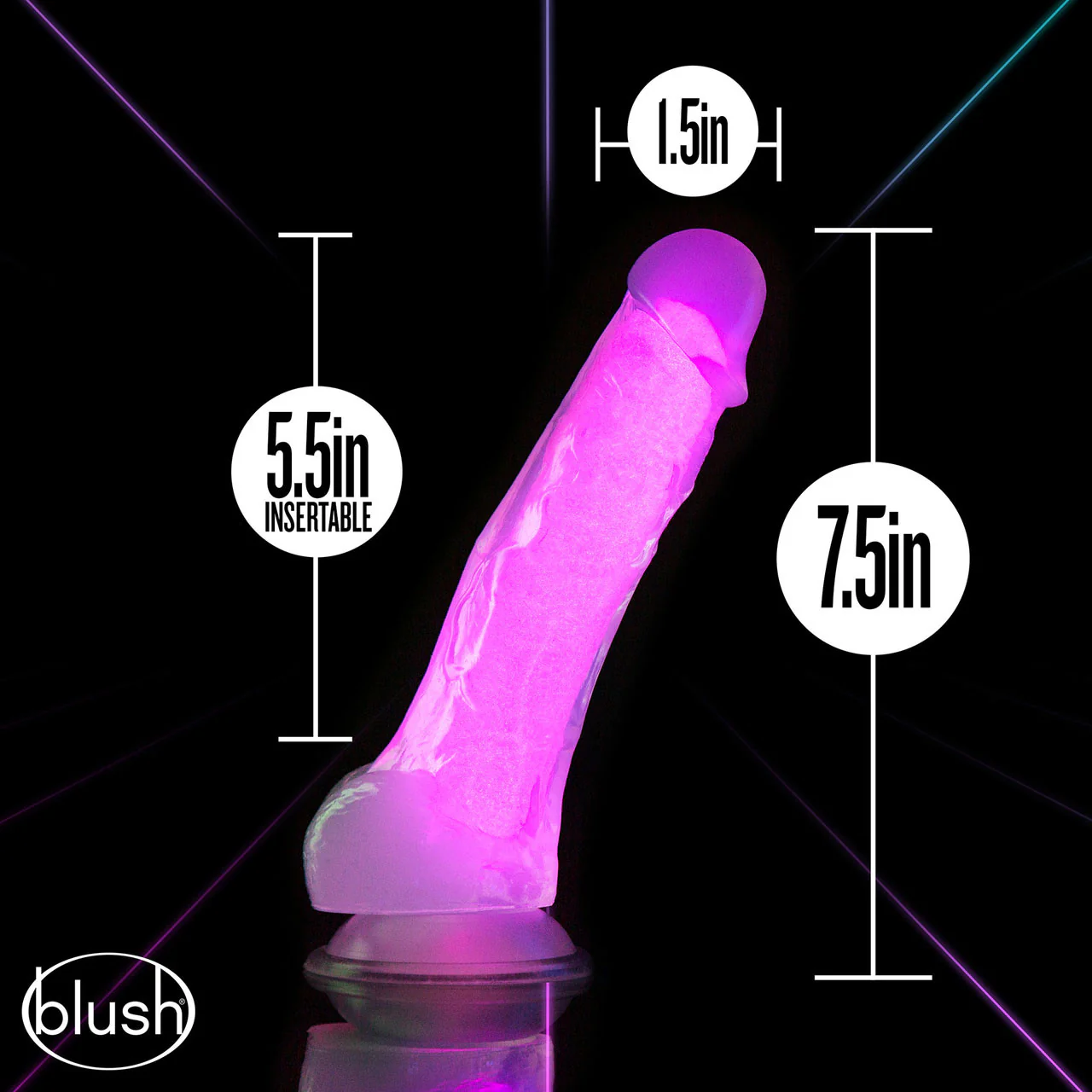 Neo Elite Paradise Glow In The Dark 7.5" Dual Density Realistic Silicone Dildo With Balls by Blush - Neon Pink - Image 2