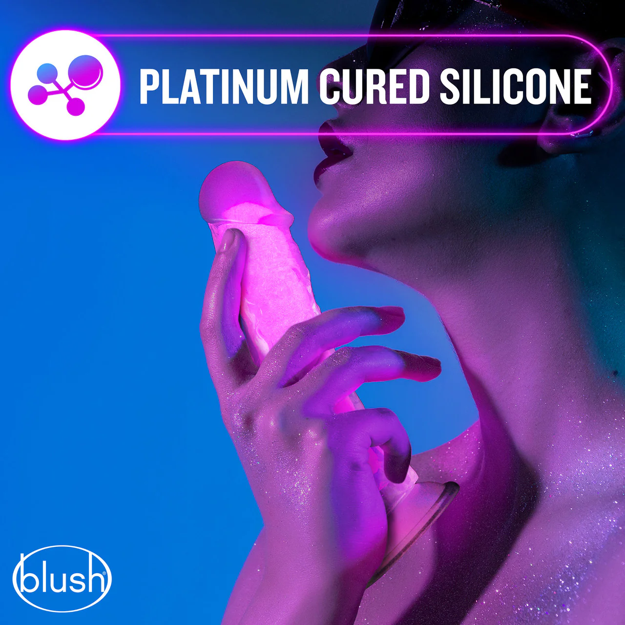 Neo Elite Paradise Glow In The Dark 7.5" Dual Density Realistic Silicone Dildo With Balls by Blush - Neon Pink - Image 6