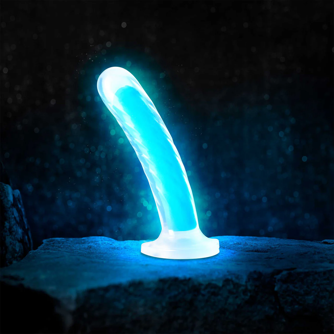Neo Elite Tao Glow In The Dark 7" Dual Density Suction Cup Silicone Dildo by Blush - Neon Blue - Image 2
