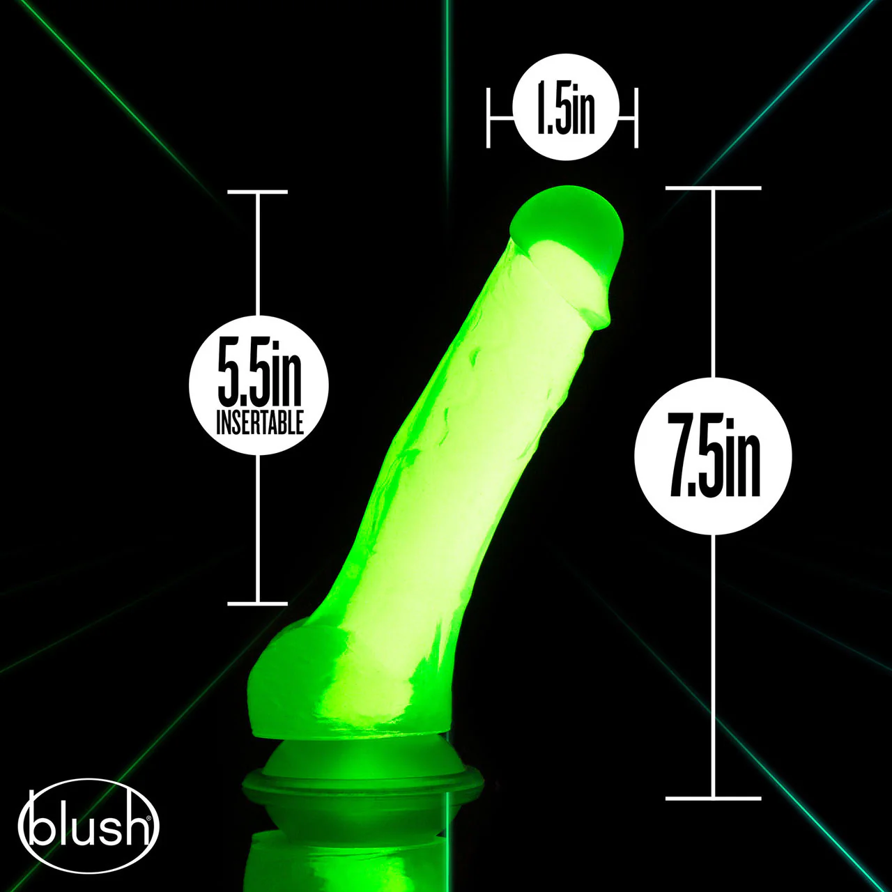 Neo Elite Viper Glow In The Dark 7.5" Dual Density Realistic Silicone Dildo With Balls by Blush - Neon Green - Image 2