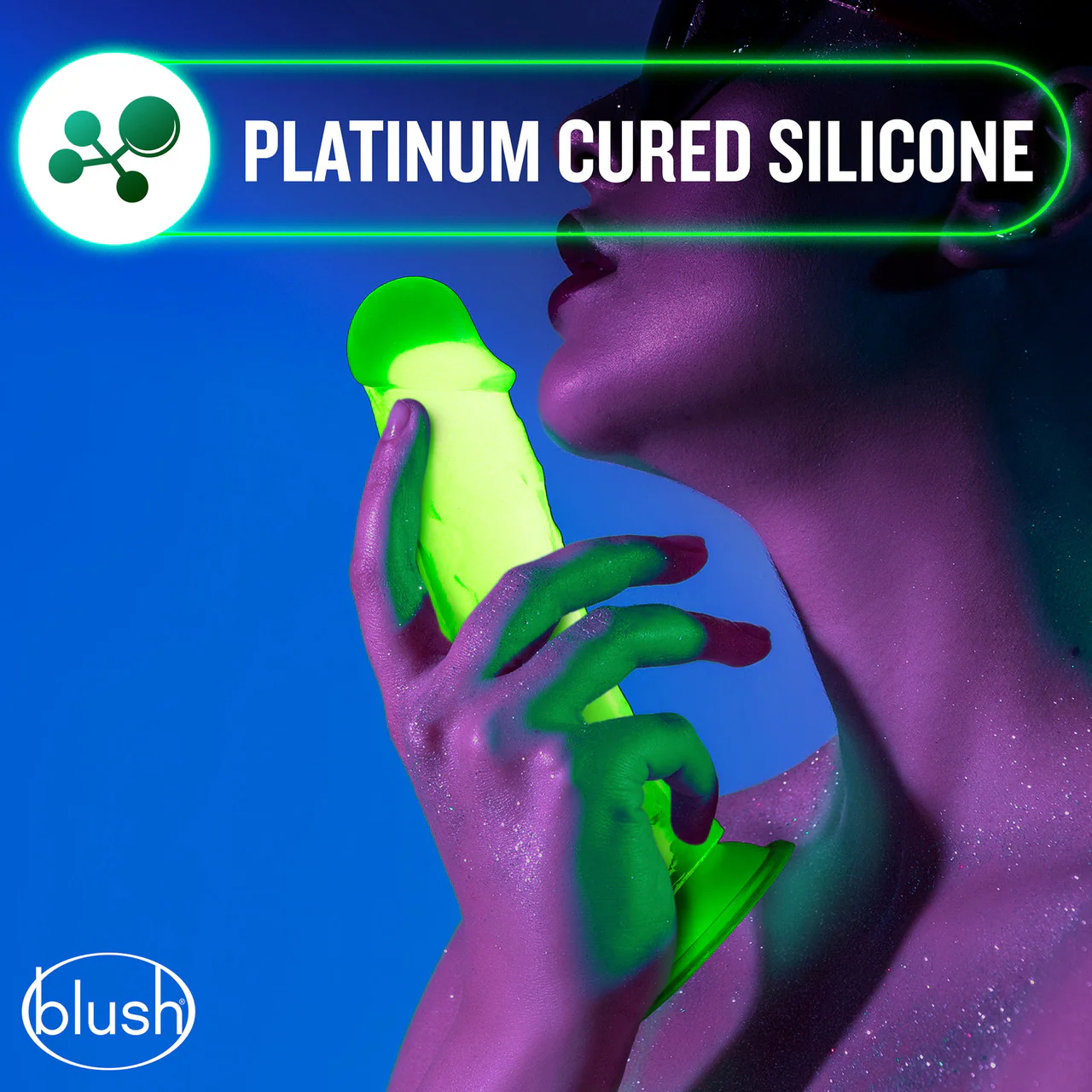 Neo Elite Viper Glow In The Dark 7.5" Dual Density Realistic Silicone Dildo With Balls by Blush - Neon Green - Image 6