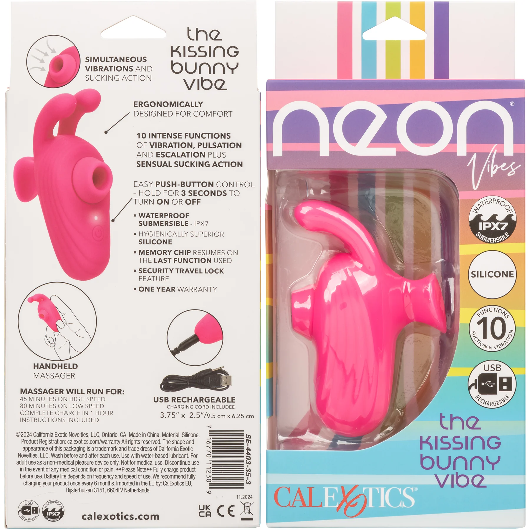Neon® Vibes The Kissing Bunny Vibe Rechargeable Silicone Sucking Vibrator - Image 7