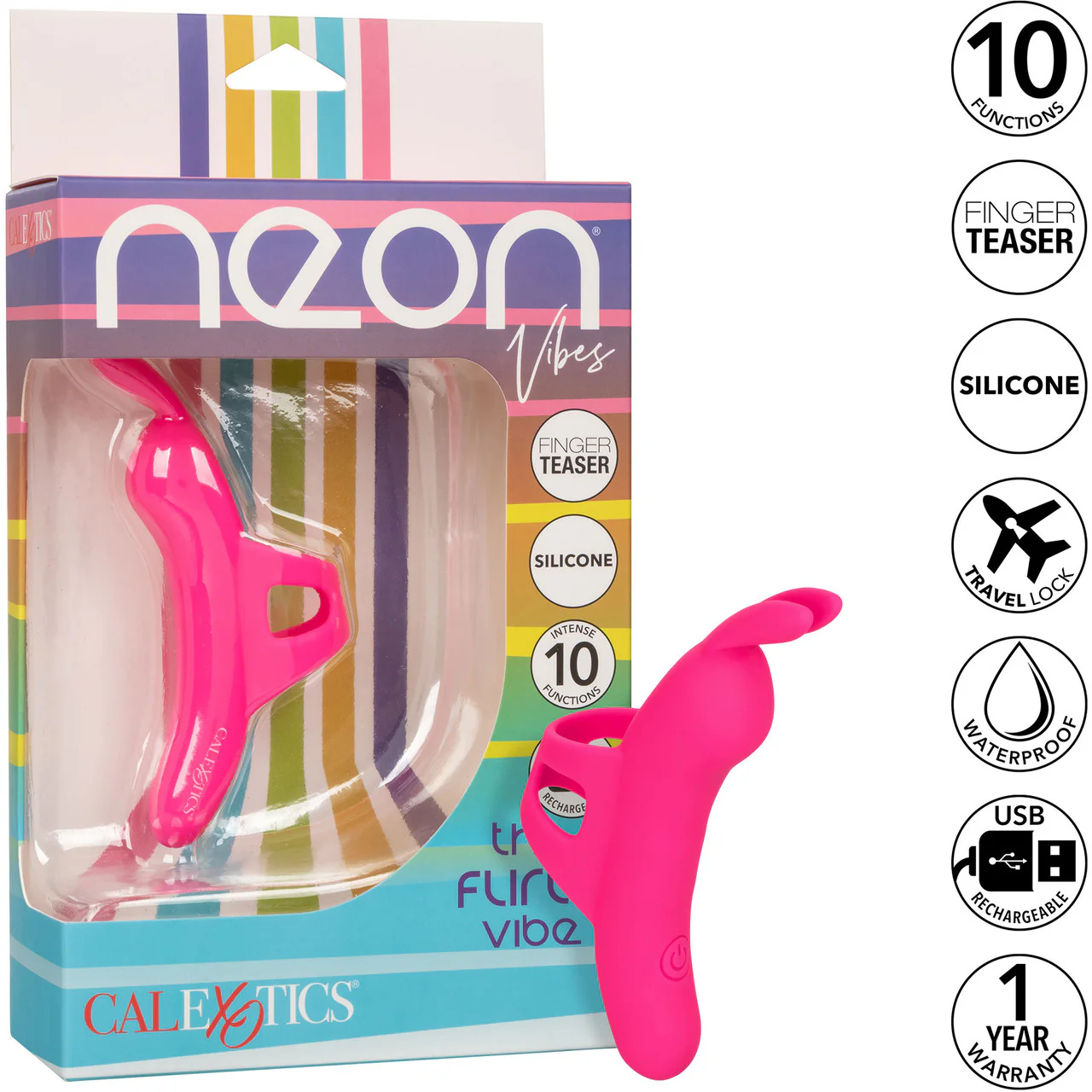 Neon Vibes - The Flirty Vibe Rechargeable Silicone Finger Vibrator By CalExotics - Pink - Image 16