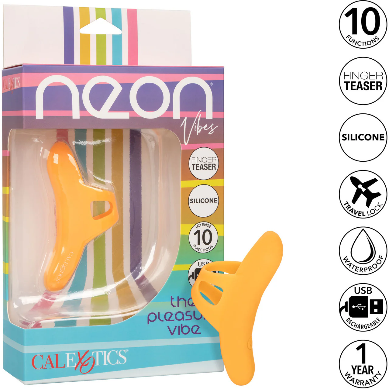 Neon Vibes - The Pleasure Vibe Rechargeable Silicone Finger Vibrator By CalExotics - Orange - Image 15
