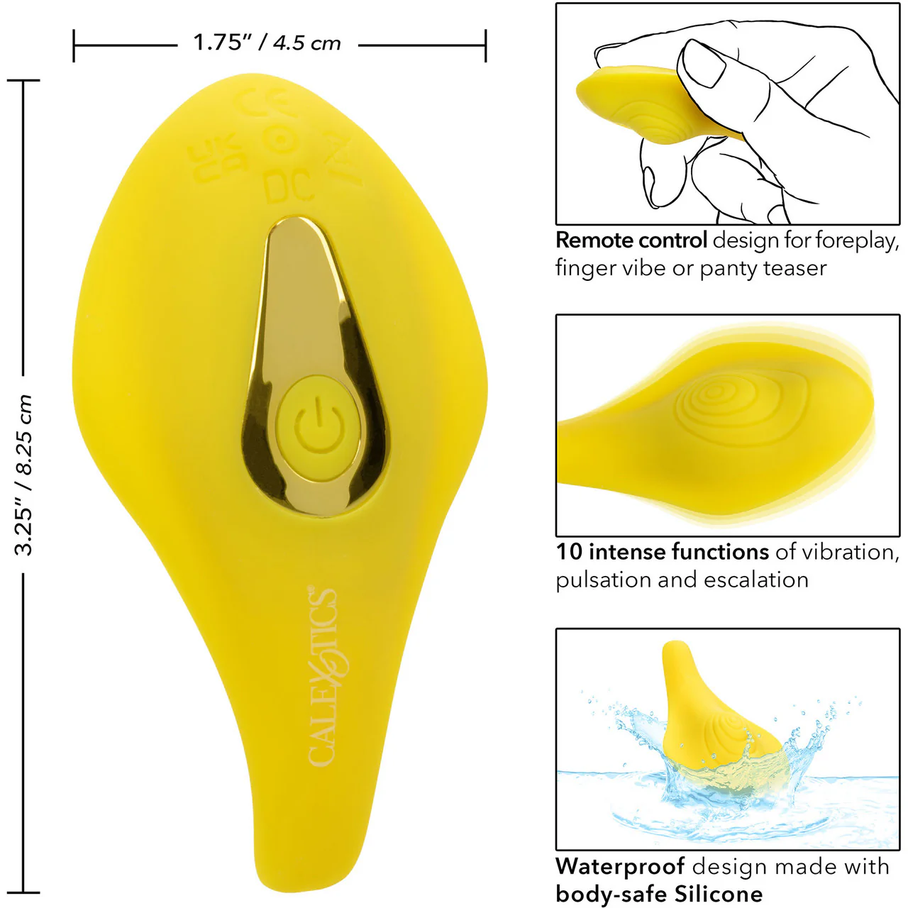 Neon Vibes - The Secret Vibe Rechargeable Silicone Lay On Vibrator With Remote By CalExotics - Yellow - Image 11