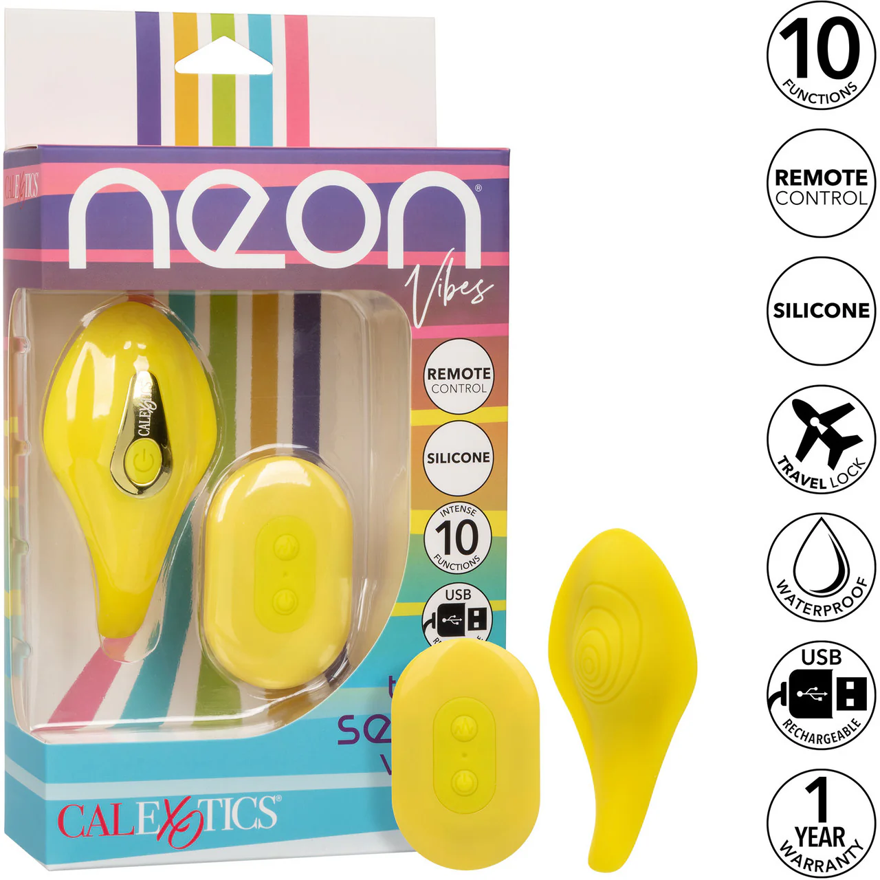 Neon Vibes - The Secret Vibe Rechargeable Silicone Lay On Vibrator With Remote By CalExotics - Yellow - Image 13