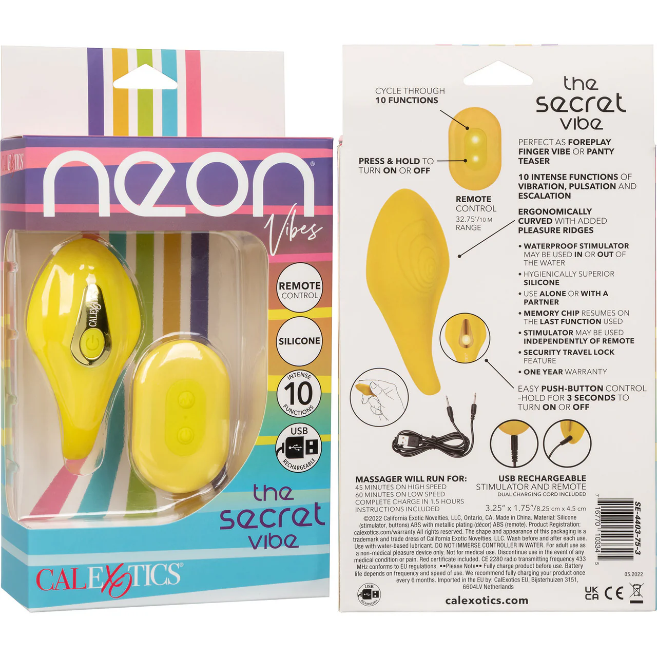Neon Vibes - The Secret Vibe Rechargeable Silicone Lay On Vibrator With Remote By CalExotics - Yellow - Image 14