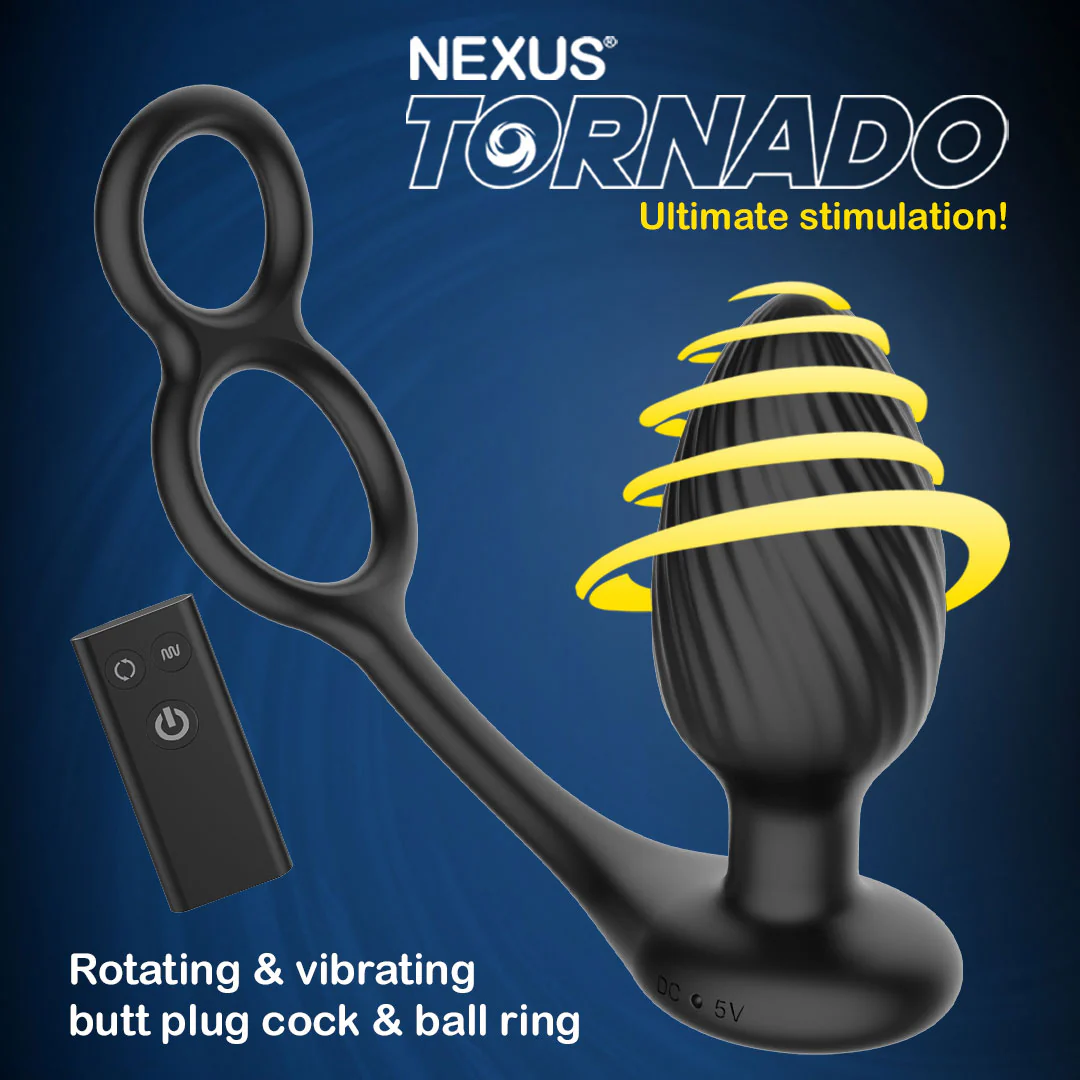 Nexus Tornado Rotating Vibrating Silicone Butt Plug, Cock & Ball Ring With Remote - Image 2