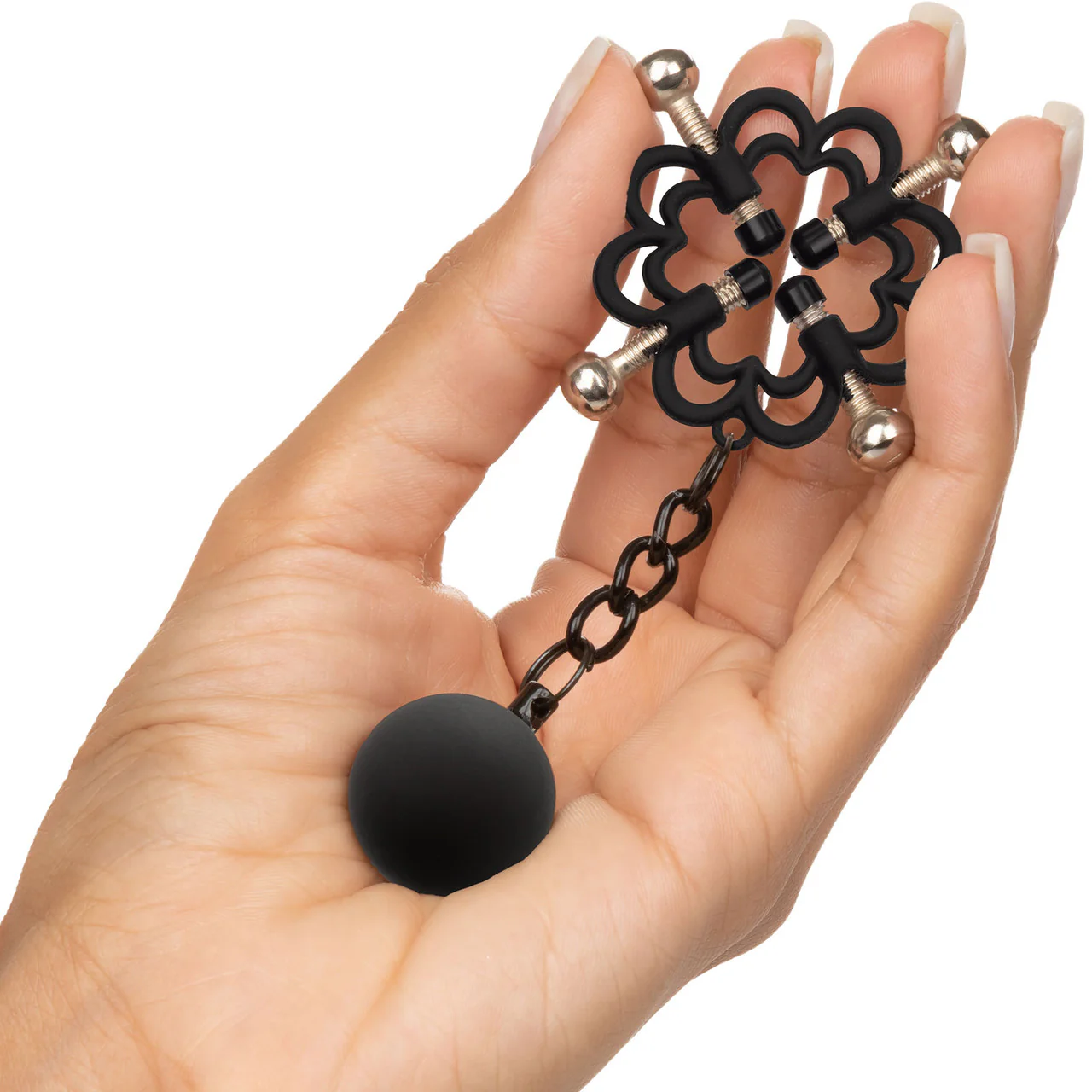 Nipple Grips Power Grip 4-Point Weighted Nipple Press By CalExotics - Black & Silver - Image 4