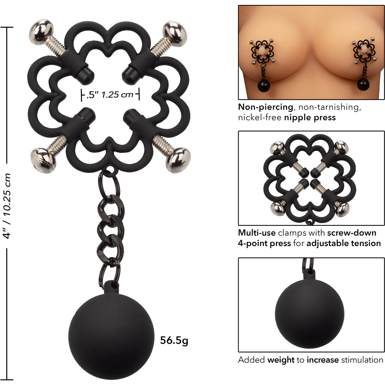 Nipple Grips Power Grip 4-Point Weighted Nipple Press By CalExotics - Black & Silver - Image 7