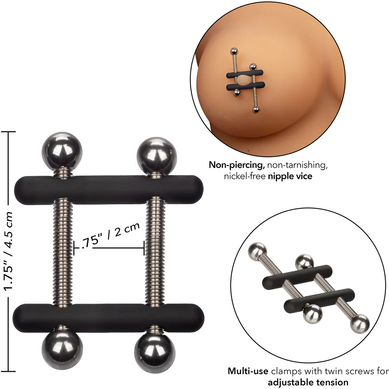 Nipple Grips Power Grip Crossbar Nipple Vices By CalExotics - Black & Silver - Image 7