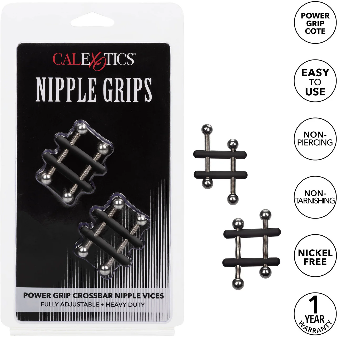 Nipple Grips Power Grip Crossbar Nipple Vices By CalExotics - Black & Silver - Image 8