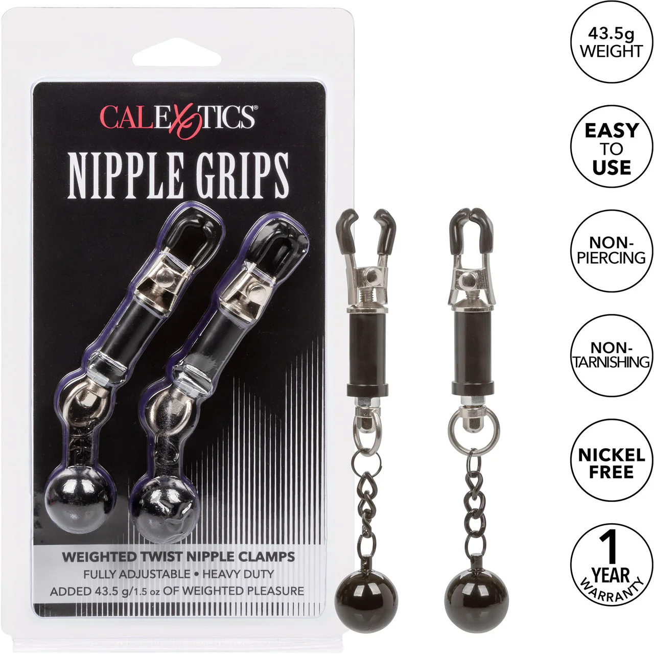 Nipple Grips Weighted Twist Nipple Clamps by CalExotics - Black - Image 4