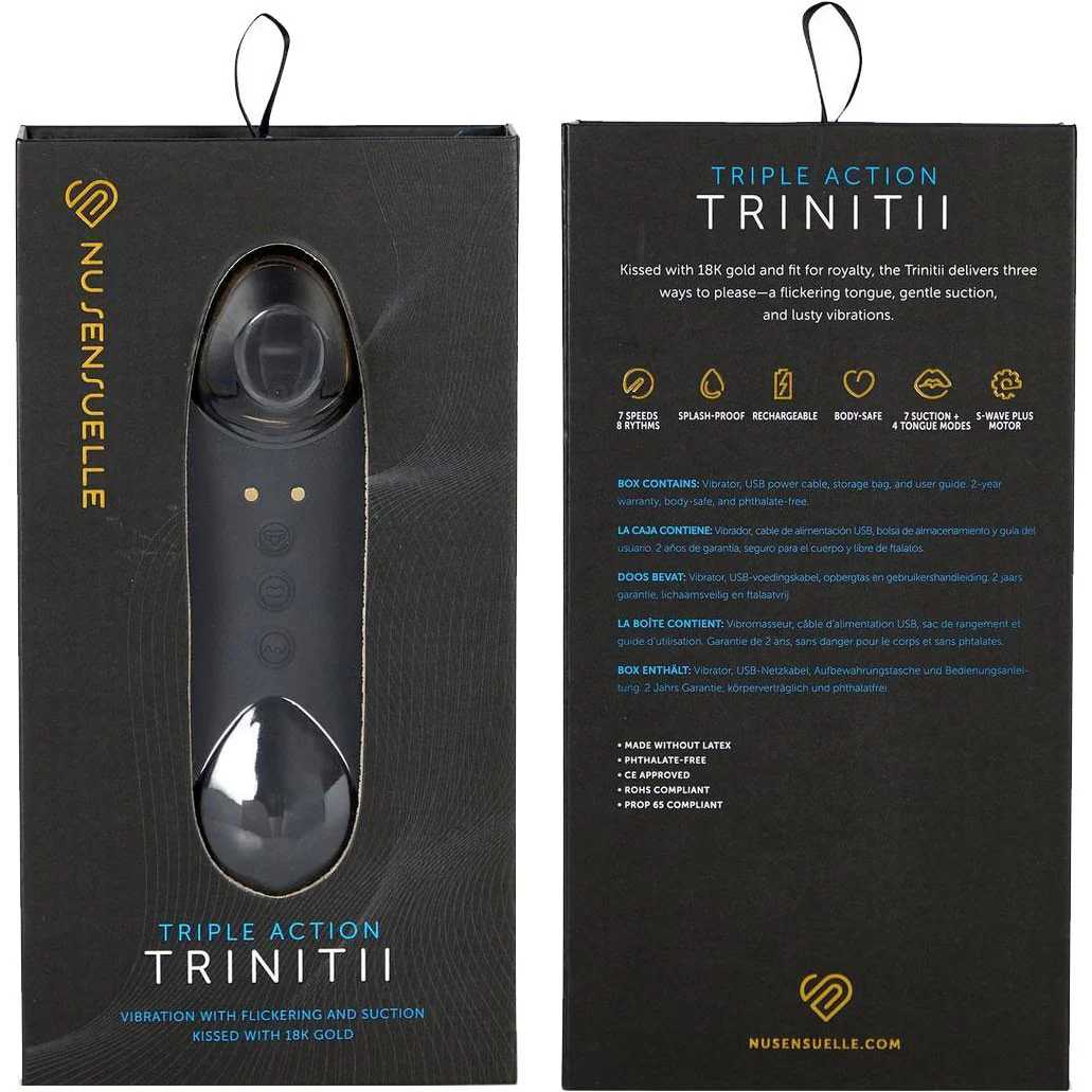 NU Sensuelle Trinitii 26-Function Flickering Tongue Vibrator With Suction - 18K Gold & Black - Image 4