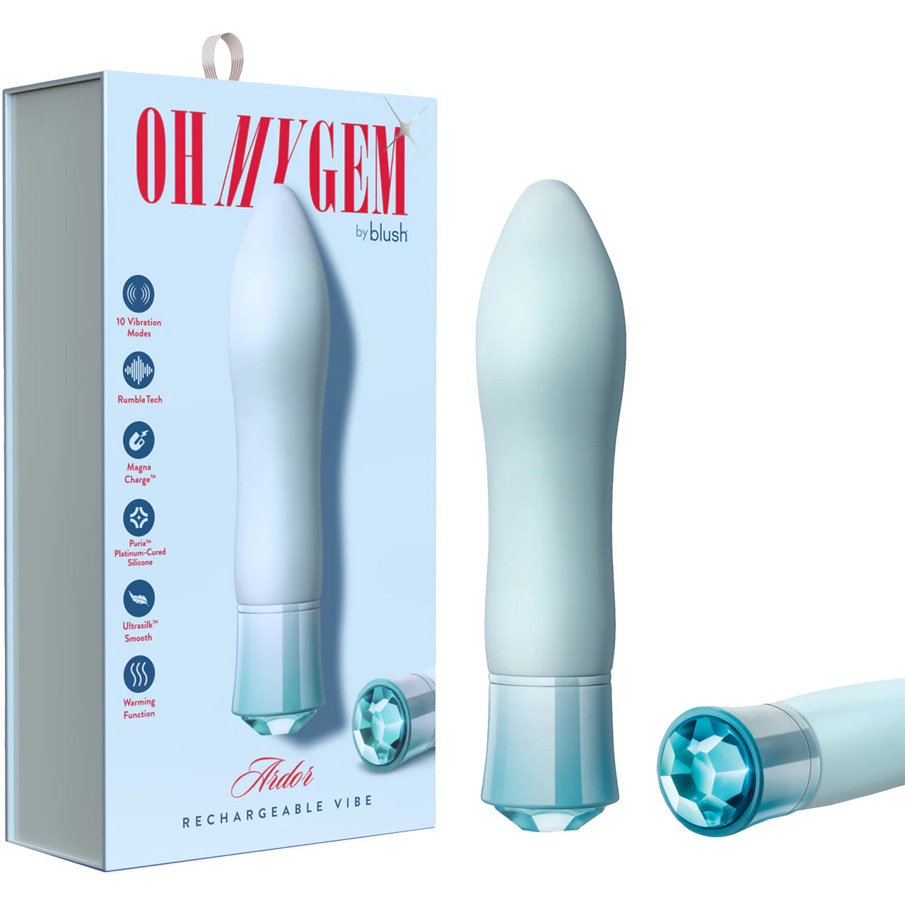 Oh My Gem Ardor Rechargeable Waterproof Silicone Warming Vibrator By Blush - Aquamarine - Image 7