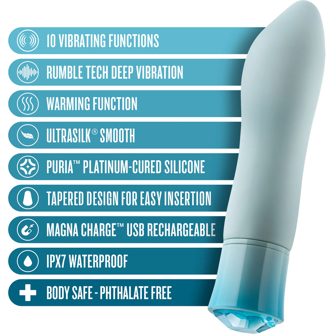 Oh My Gem Ardor Rechargeable Waterproof Silicone Warming Vibrator By Blush - Aquamarine - Image 8