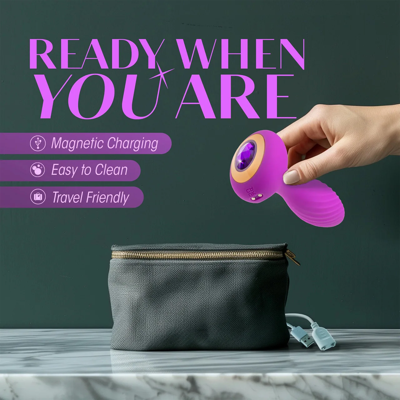 Oh My Gem Charm Rechargeable Silicone Vibrating Butt Plug By Blush - Amethyst - Image 10