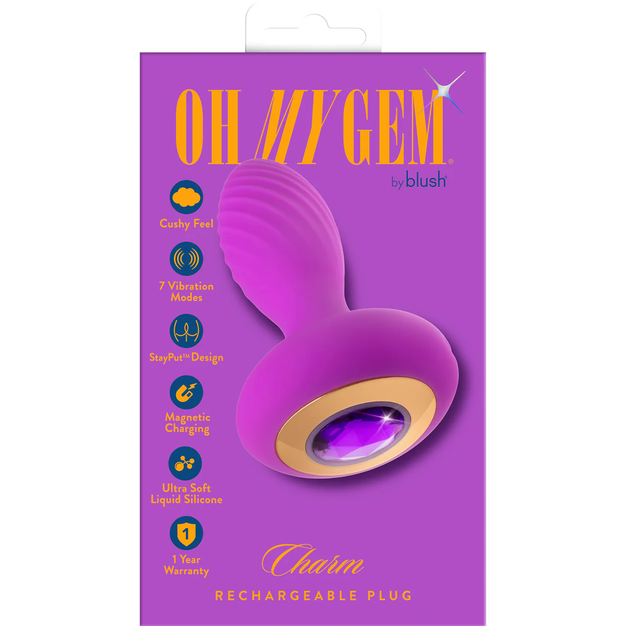 Oh My Gem Charm Rechargeable Silicone Vibrating Butt Plug By Blush - Amethyst - Image 13
