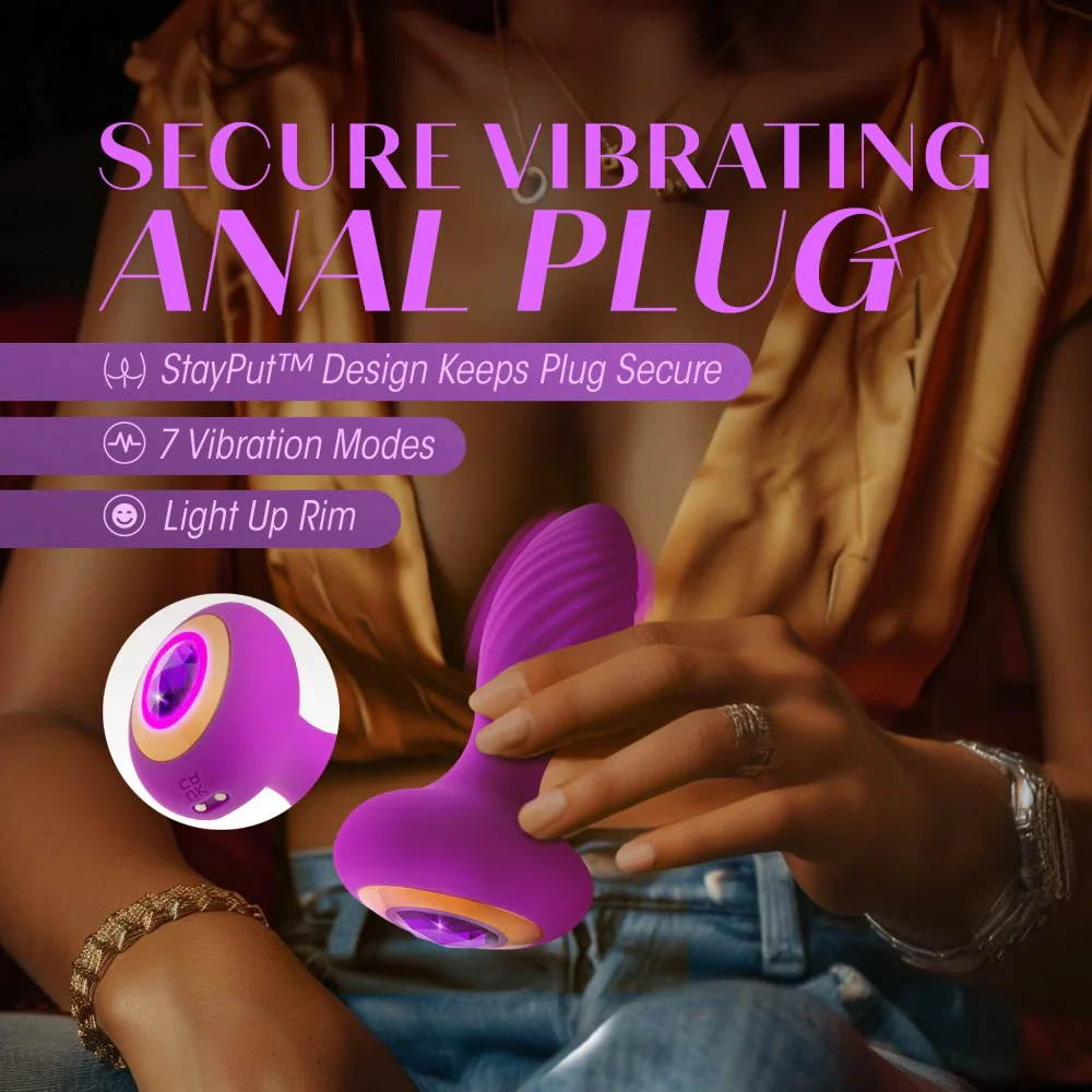 Oh My Gem Charm Rechargeable Silicone Vibrating Butt Plug By Blush - Amethyst - Image 2