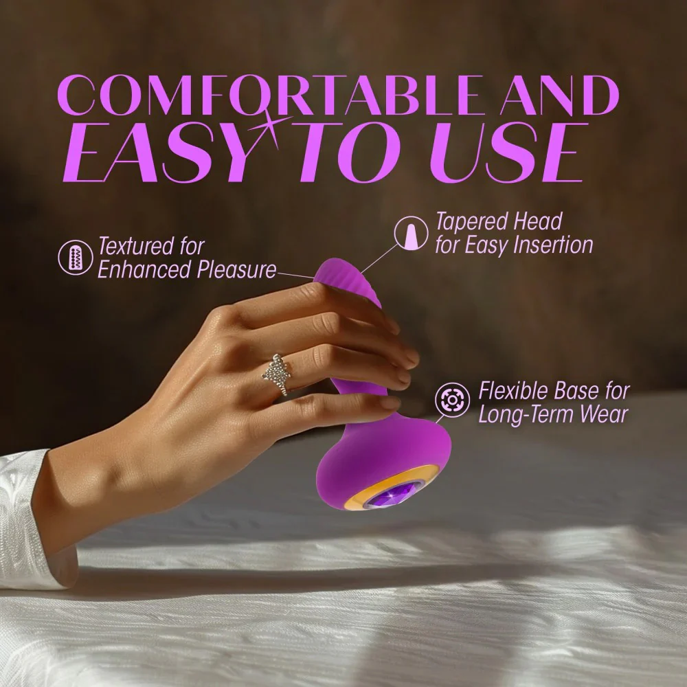 Oh My Gem Charm Rechargeable Silicone Vibrating Butt Plug By Blush - Amethyst - Image 4