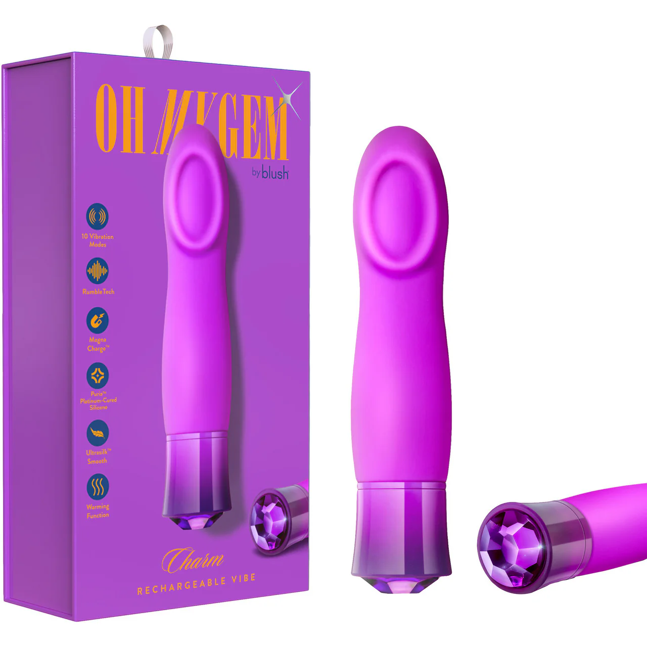 Oh My Gem Charm Rechargeable Waterproof Silicone Warming Vibrator By Blush - Amethyst - Image 7