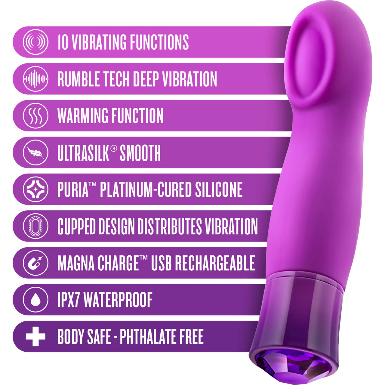 Oh My Gem Charm Rechargeable Waterproof Silicone Warming Vibrator By Blush - Amethyst - Image 8