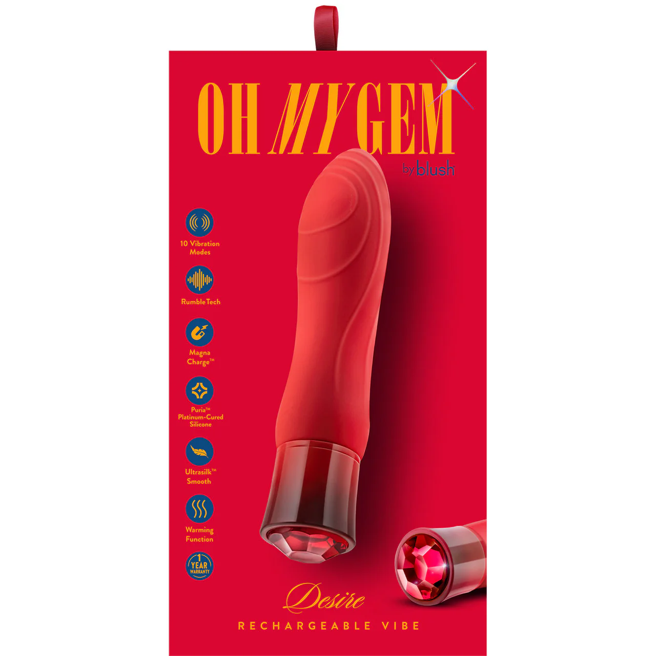 Oh My Gem Desire Rechargeable Waterproof Silicone Warming Vibrator By Blush - Ruby - Image 10