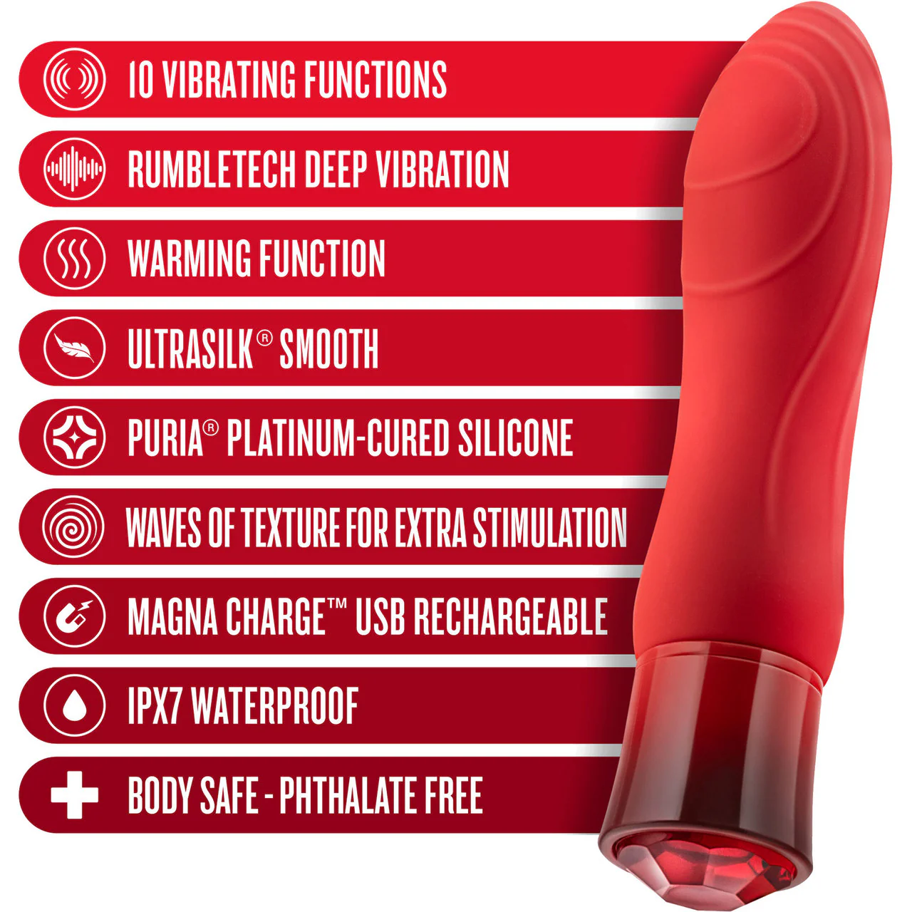 Oh My Gem Desire Rechargeable Waterproof Silicone Warming Vibrator By Blush - Ruby - Image 7