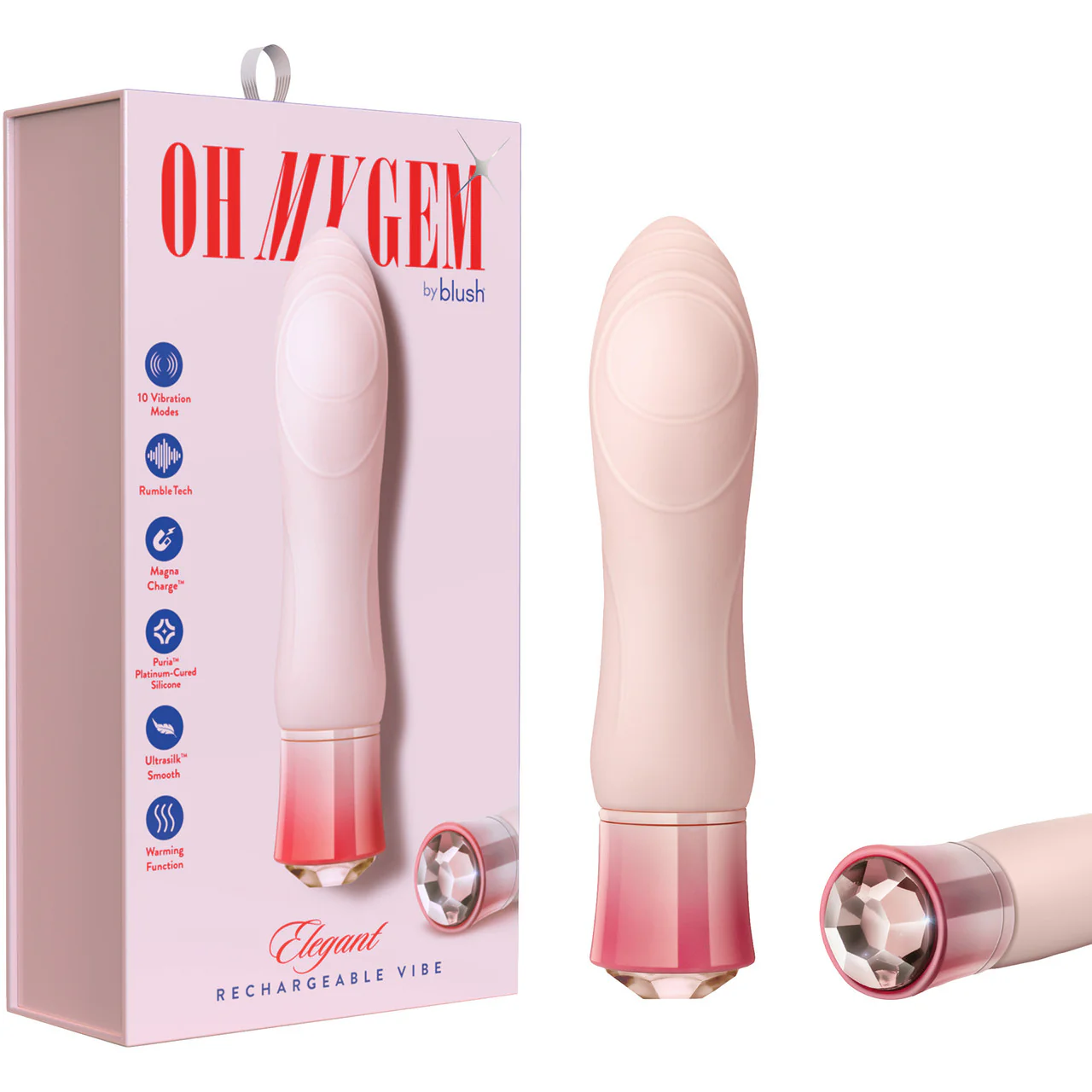Oh My Gem Elegant Rechargeable Waterproof Silicone Warming Vibrator By Blush - Morganite Pink - Image 7