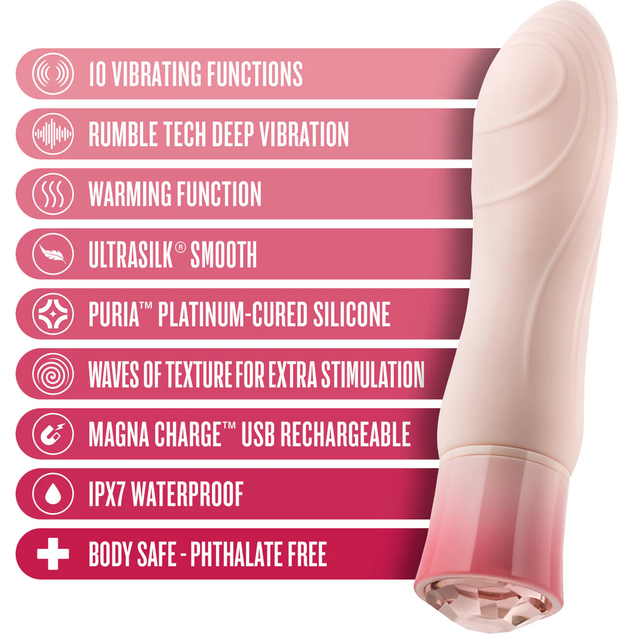 Oh My Gem Elegant Rechargeable Waterproof Silicone Warming Vibrator By Blush - Morganite Pink - Image 8